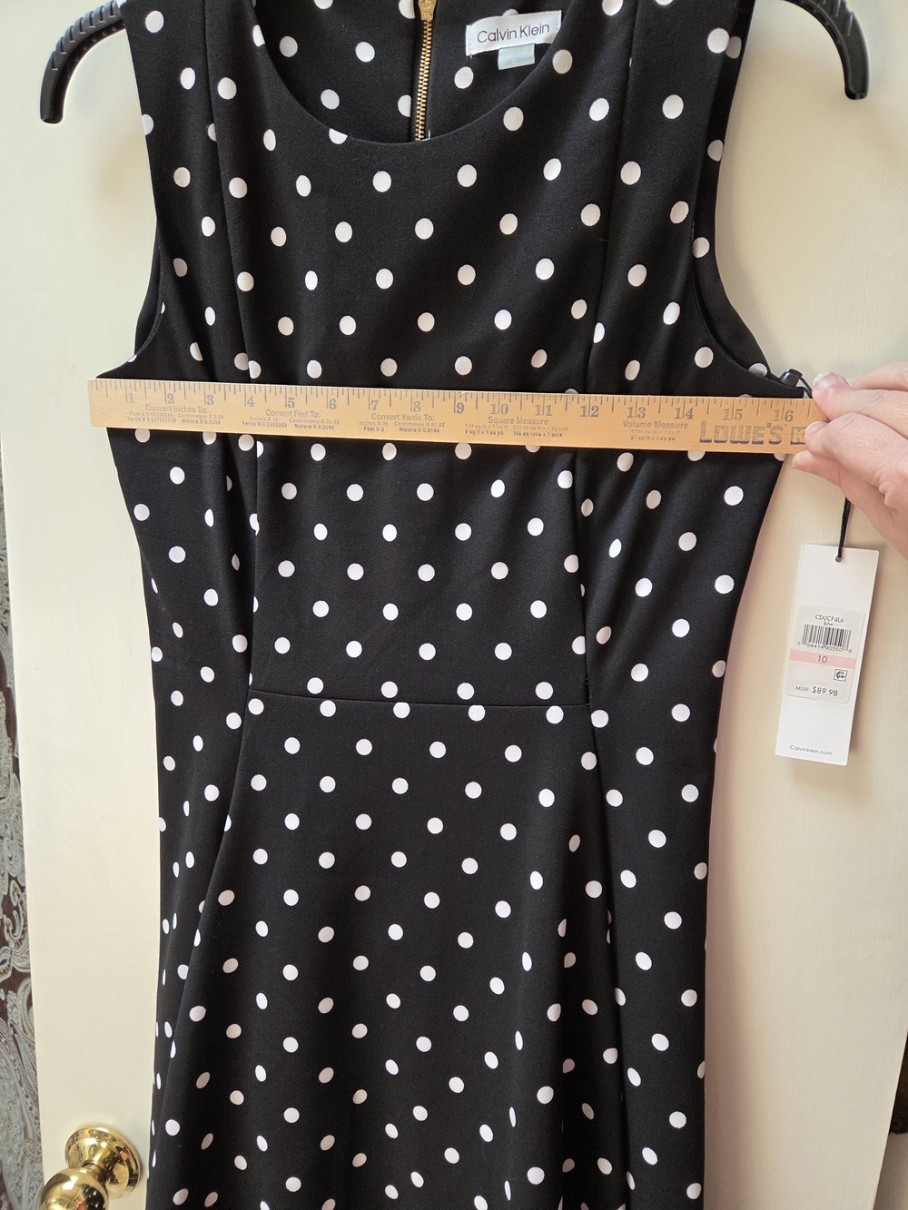 Calvin Klein SZ 10 Black Polka Dot Sleeveless Midi Dress - Picture 4 of 5